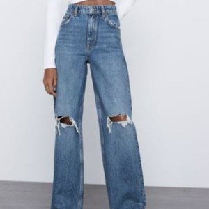 ZARA WIDE LEG FULL LENGTH RIPPED